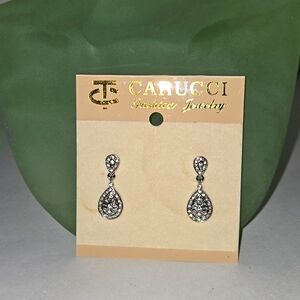 Vintage Carucci Silvertone Rhinestone Pierced Earrings